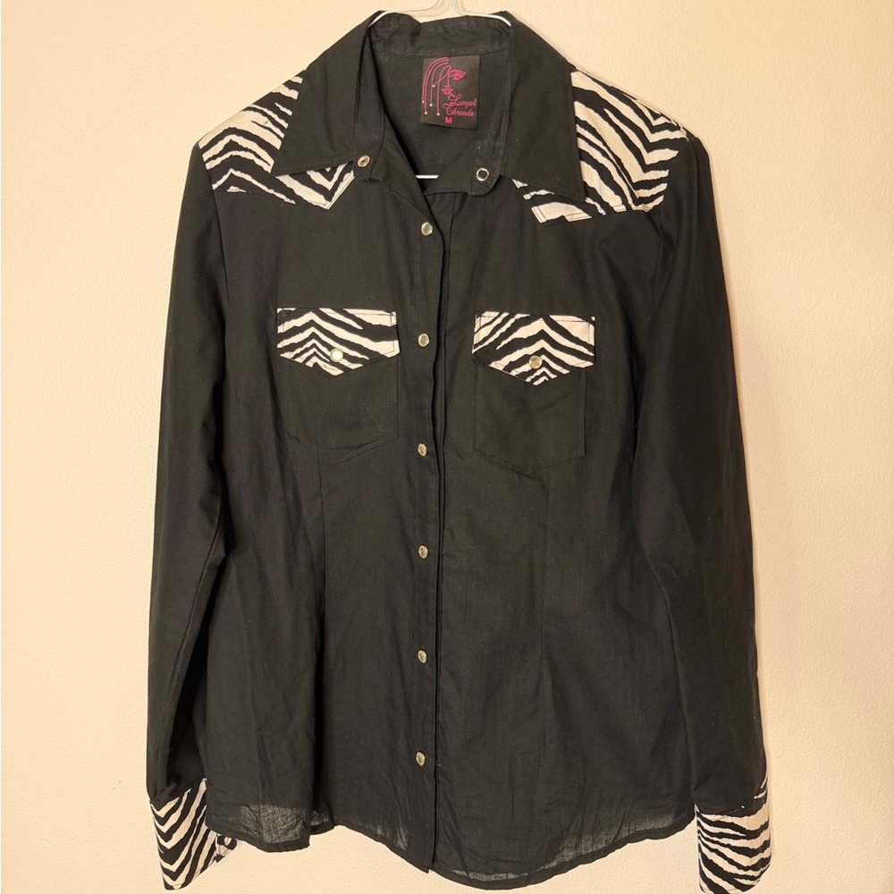 Black Zebra Print Button Down Shirt